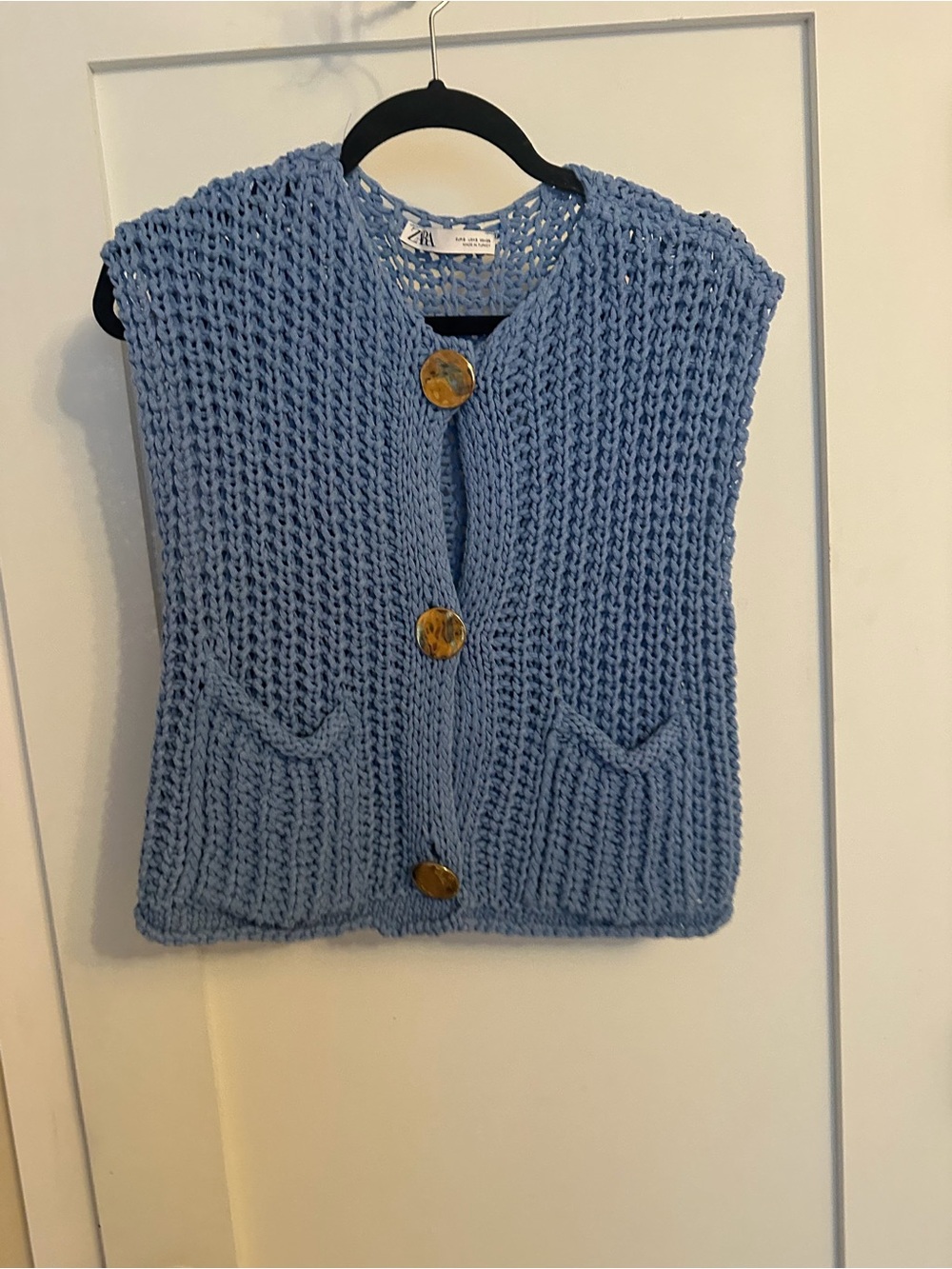 Zara Light Blue Chunky Knit Button Vest